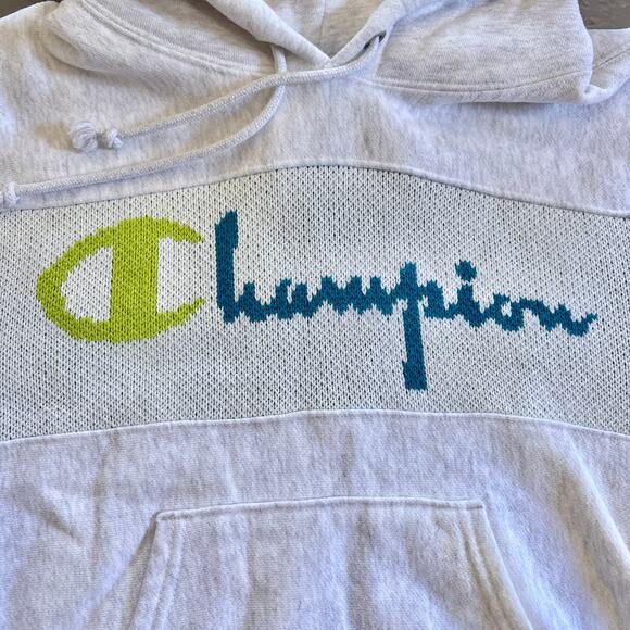 Champion Reverse Weave Heather Gray Spellout Hoodie Small - Picture 2 of 10